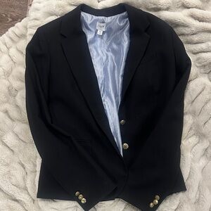 J. Crew Black Blazer with Striped Blue Lining and Gold Buttons